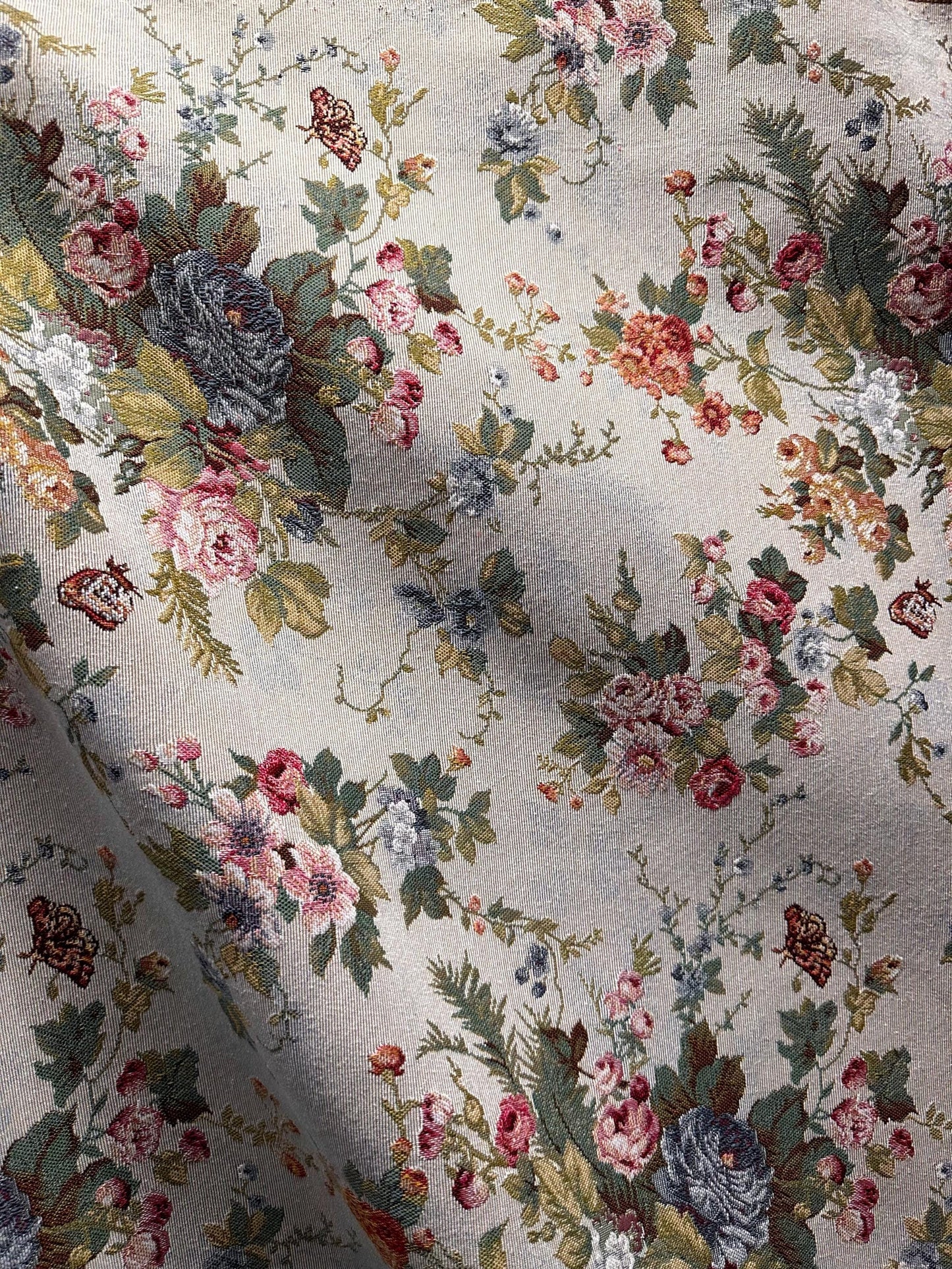 OFF WHITE PINK Multicolor Floral Upholstery Brocade Fabric (54 in.) Sold By The Yard