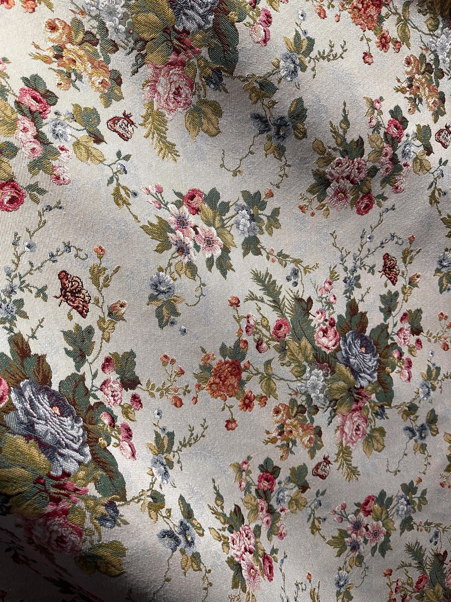OFF WHITE PINK Multicolor Floral Upholstery Brocade Fabric (54 in.) Sold By The Yard