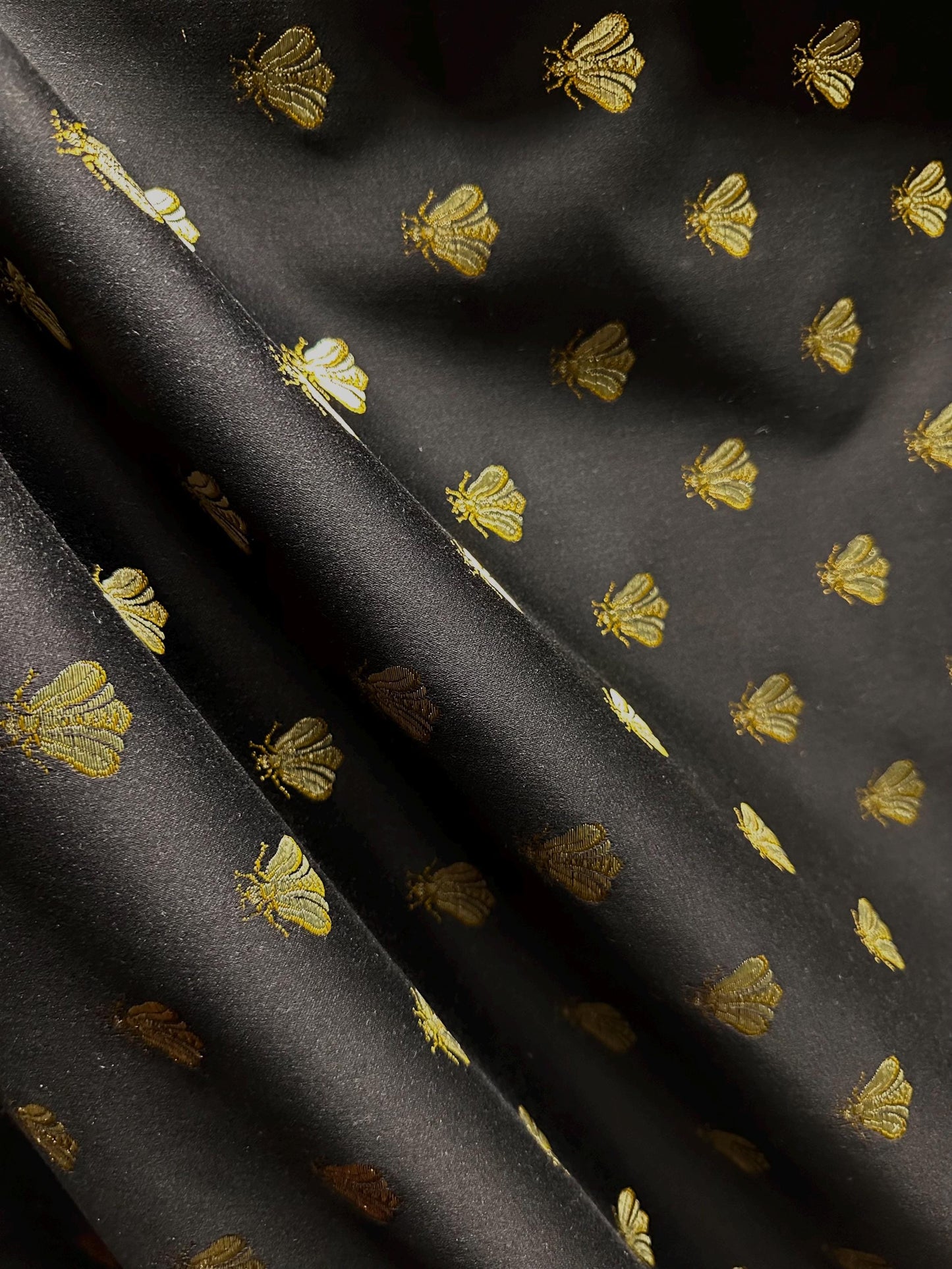 BLACK GOLD Bees Upholstery Drapery Brocade Fabric (54 in.) Sold By The Yard