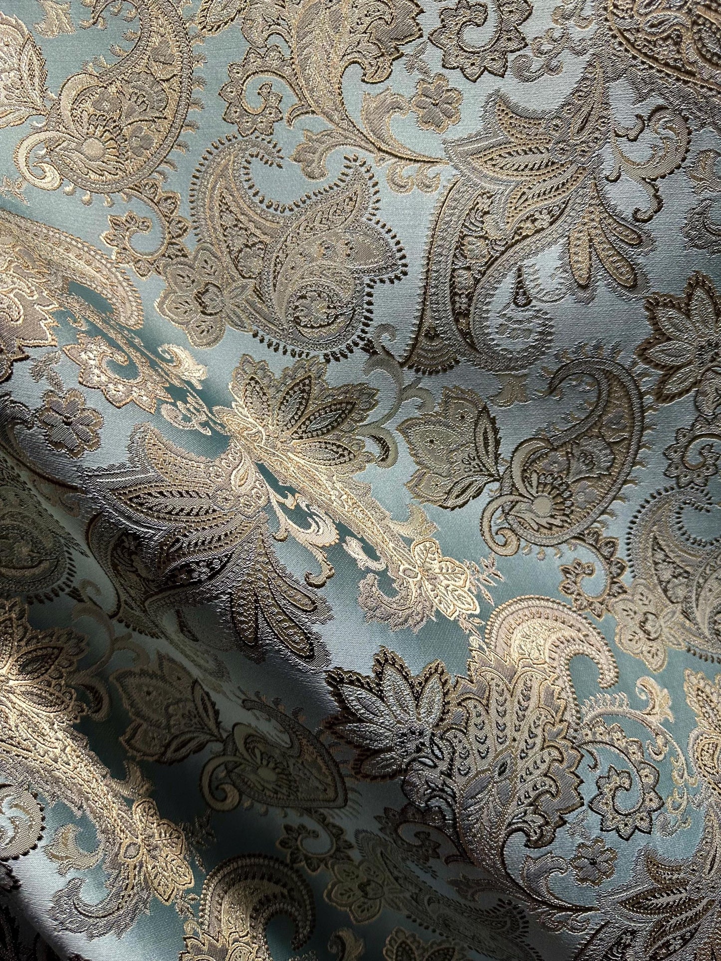 BLUE BROWN GOLD Floral Paisley Brocade Upholstery Drapery Fabric (54 in.) Sold By The Yard
