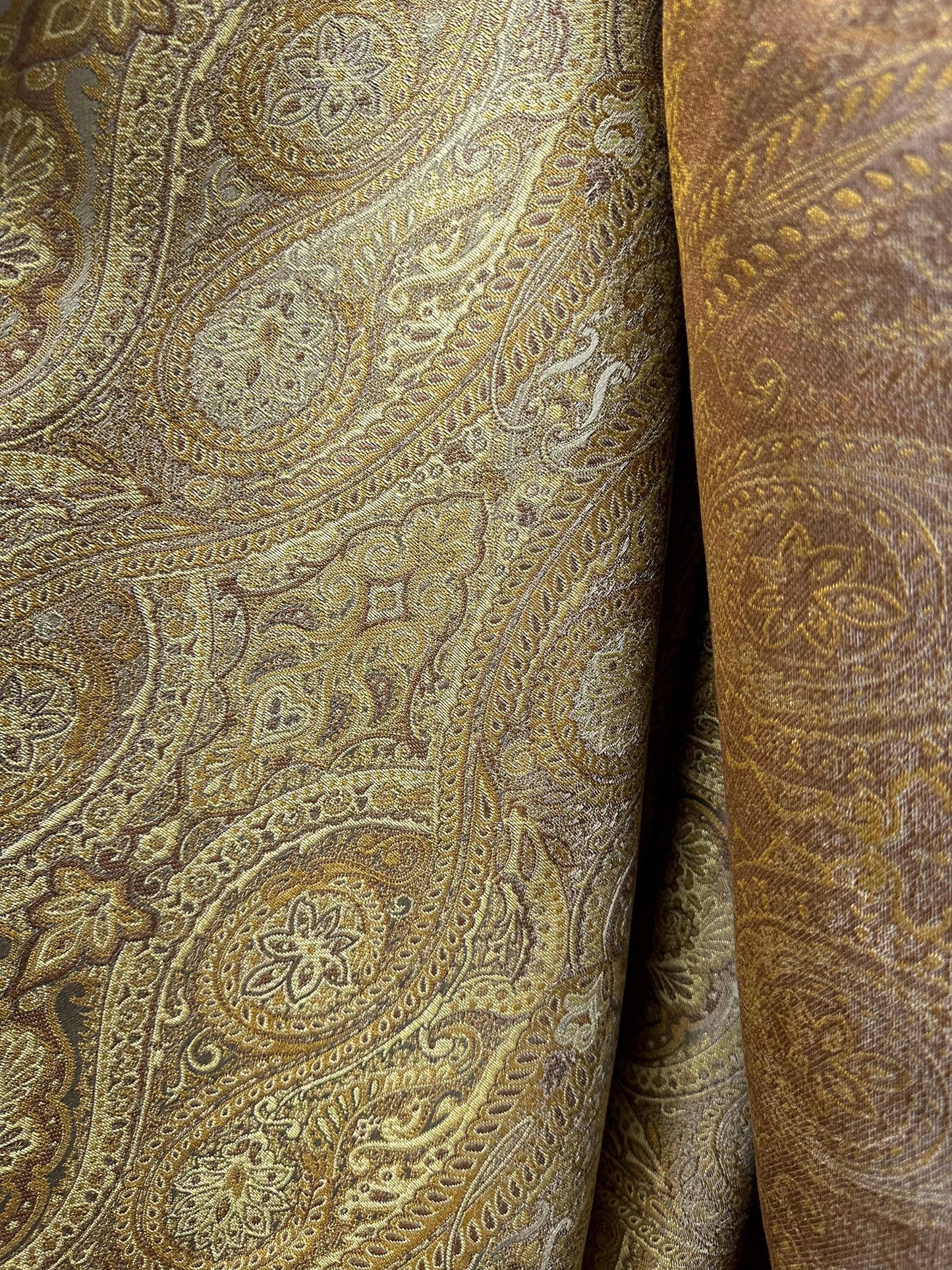 GOLD BROWN GRAY Paisley Brocade Upholstery Drapery Fabric (54 in.) Sold By The Yard