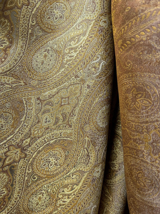 GOLD BROWN GRAY Paisley Brocade Upholstery Drapery Fabric (54 in.) Sold By The Yard