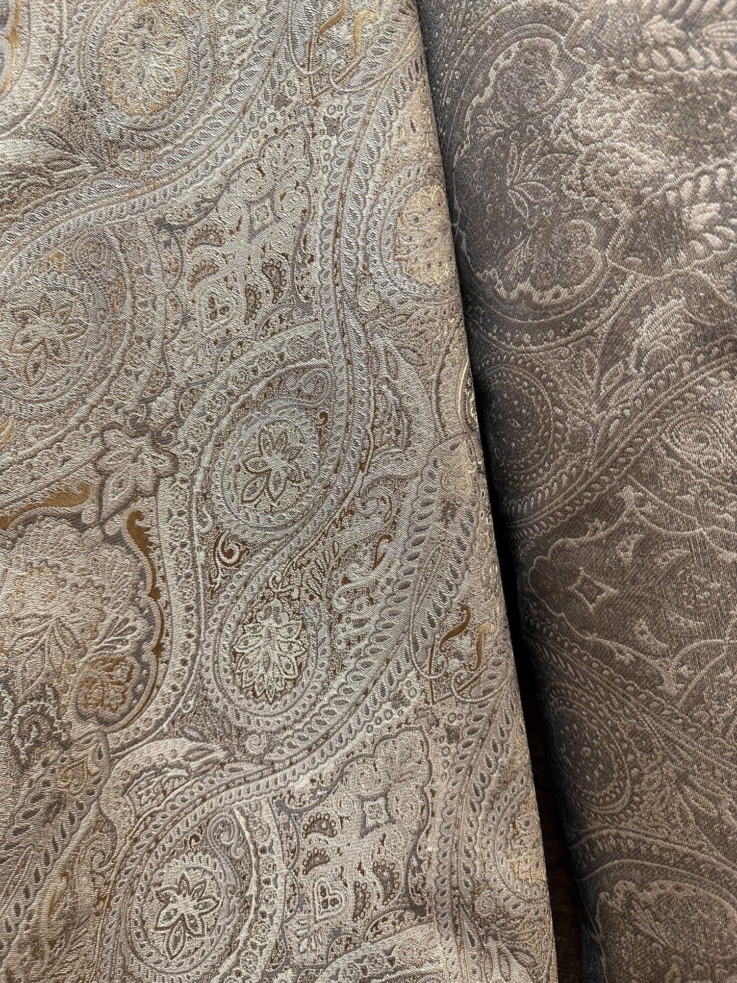 BEIGE GRAY GOLD Paisley Brocade Upholstery Drapery Fabric (54 in.) Sold By The Yard