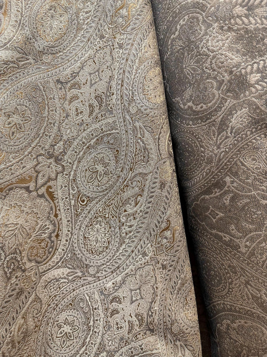 BEIGE GRAY GOLD Paisley Brocade Upholstery Drapery Fabric (54 in.) Sold By The Yard
