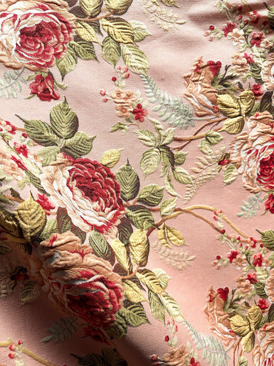 LIGHT PINK Multicolor Floral Upholstery Drapery Brocade Fabric (54 in.) Sold By The Yard