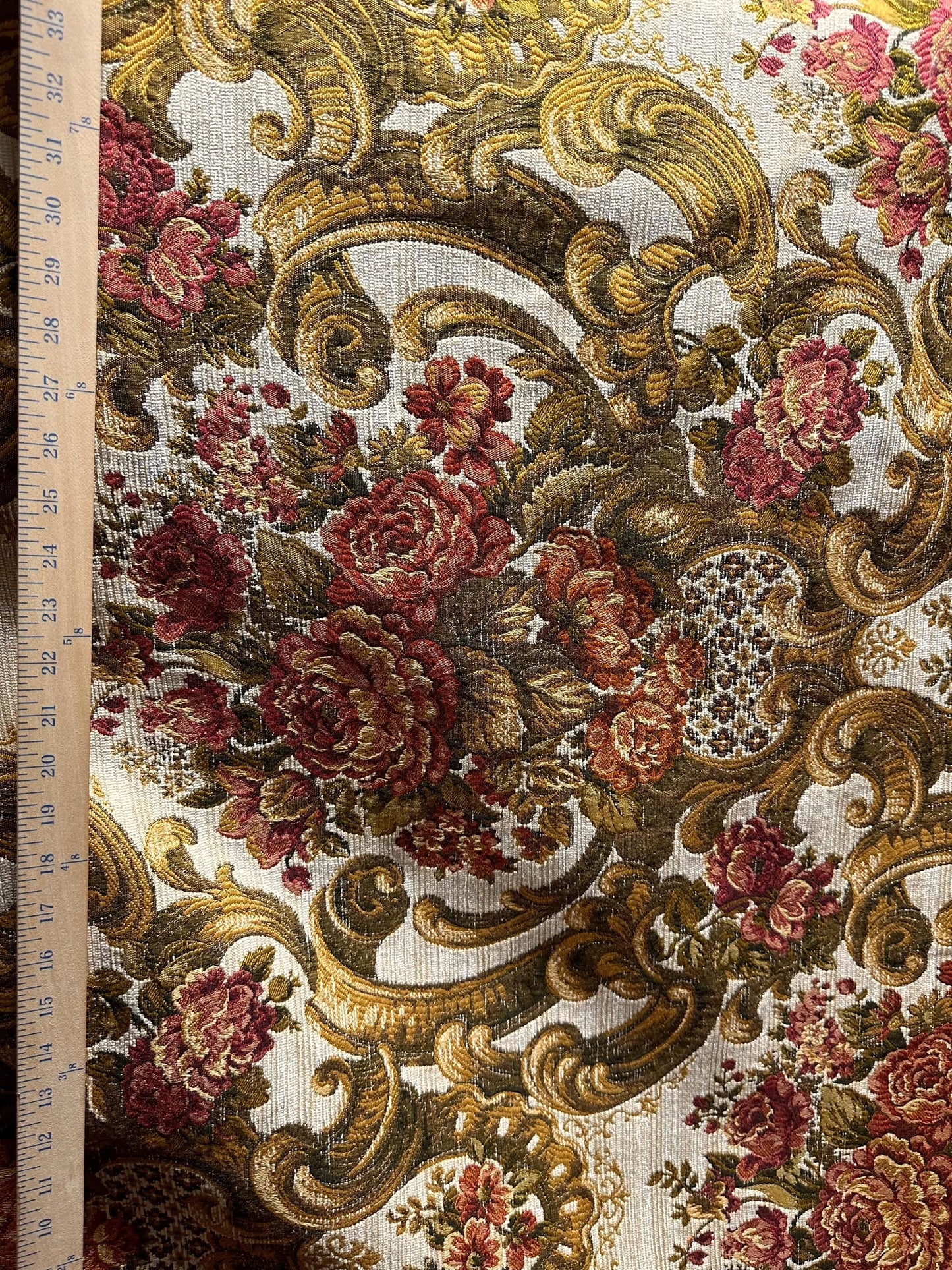 Beige Gold Multicolor Floral Chenille Upholstery Fabric (54 in.) Sold By The Yard