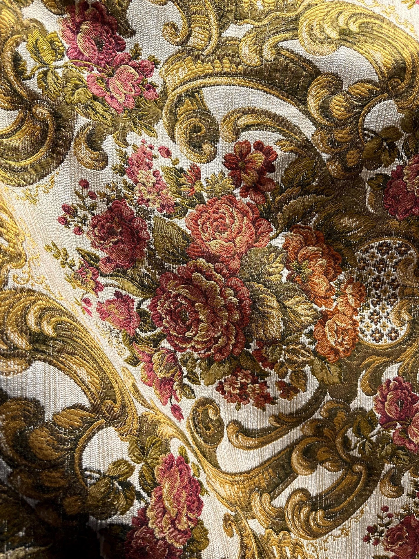 Beige Gold Multicolor Floral Chenille Upholstery Fabric (54 in.) Sold By The Yard