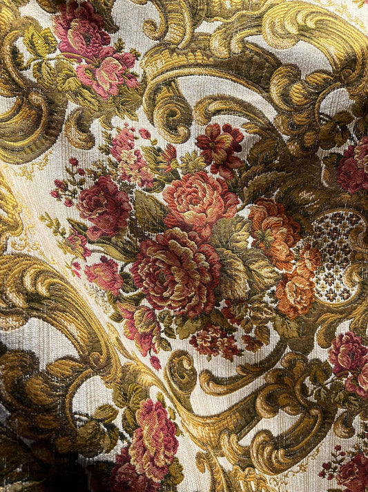 Beige Gold Multicolor Floral Chenille Upholstery Fabric (54 in.) Sold By The Yard