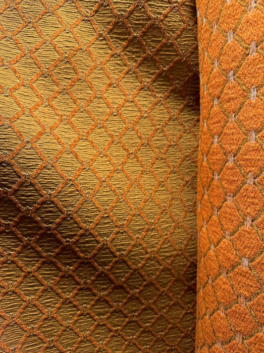 COPPER DARK GOLD Trellis Chenille Upholstery Brocade Fabric (54 in.) Sold By The Yard