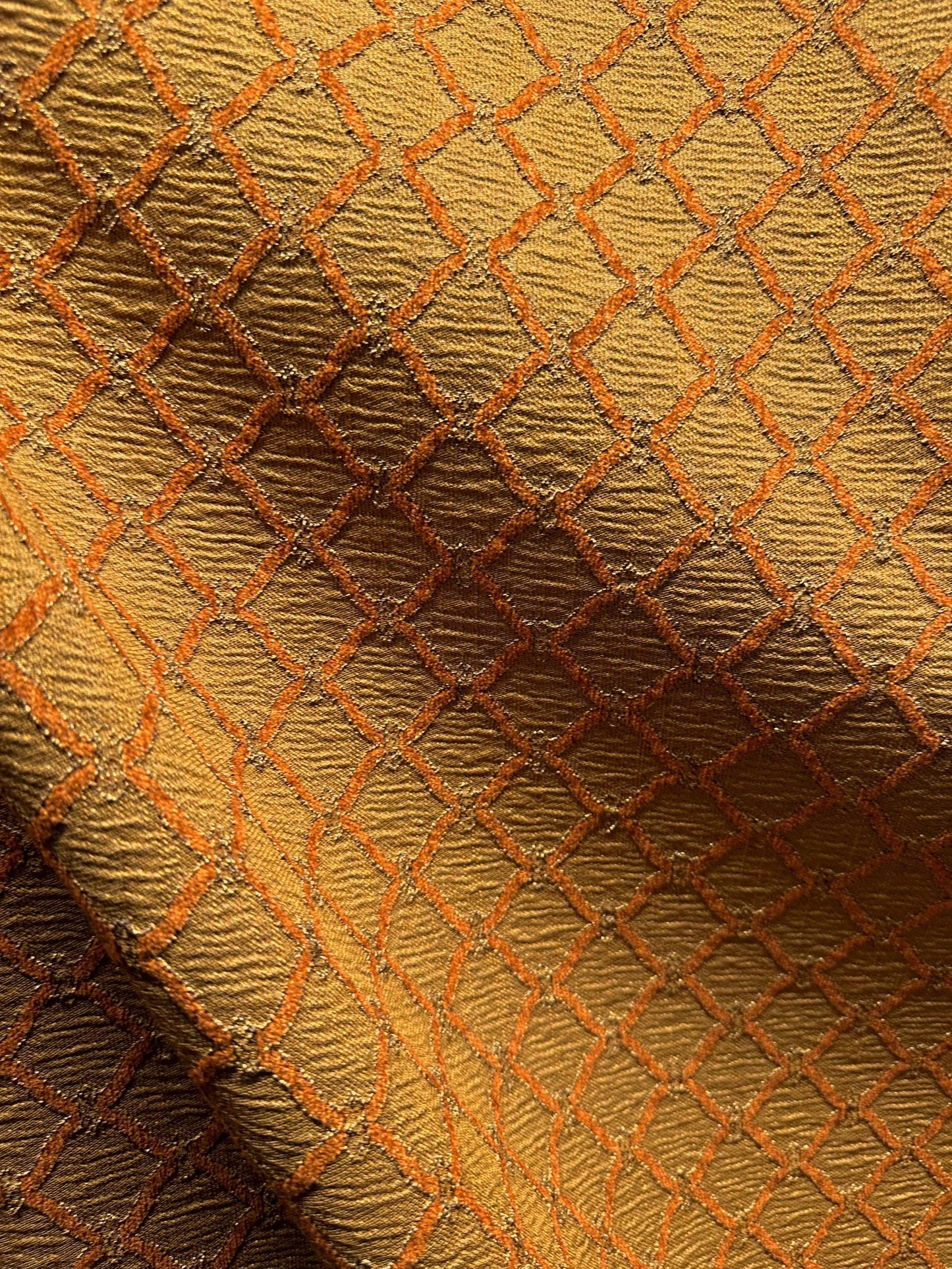 COPPER DARK GOLD Trellis Chenille Upholstery Brocade Fabric (54 in.) Sold By The Yard