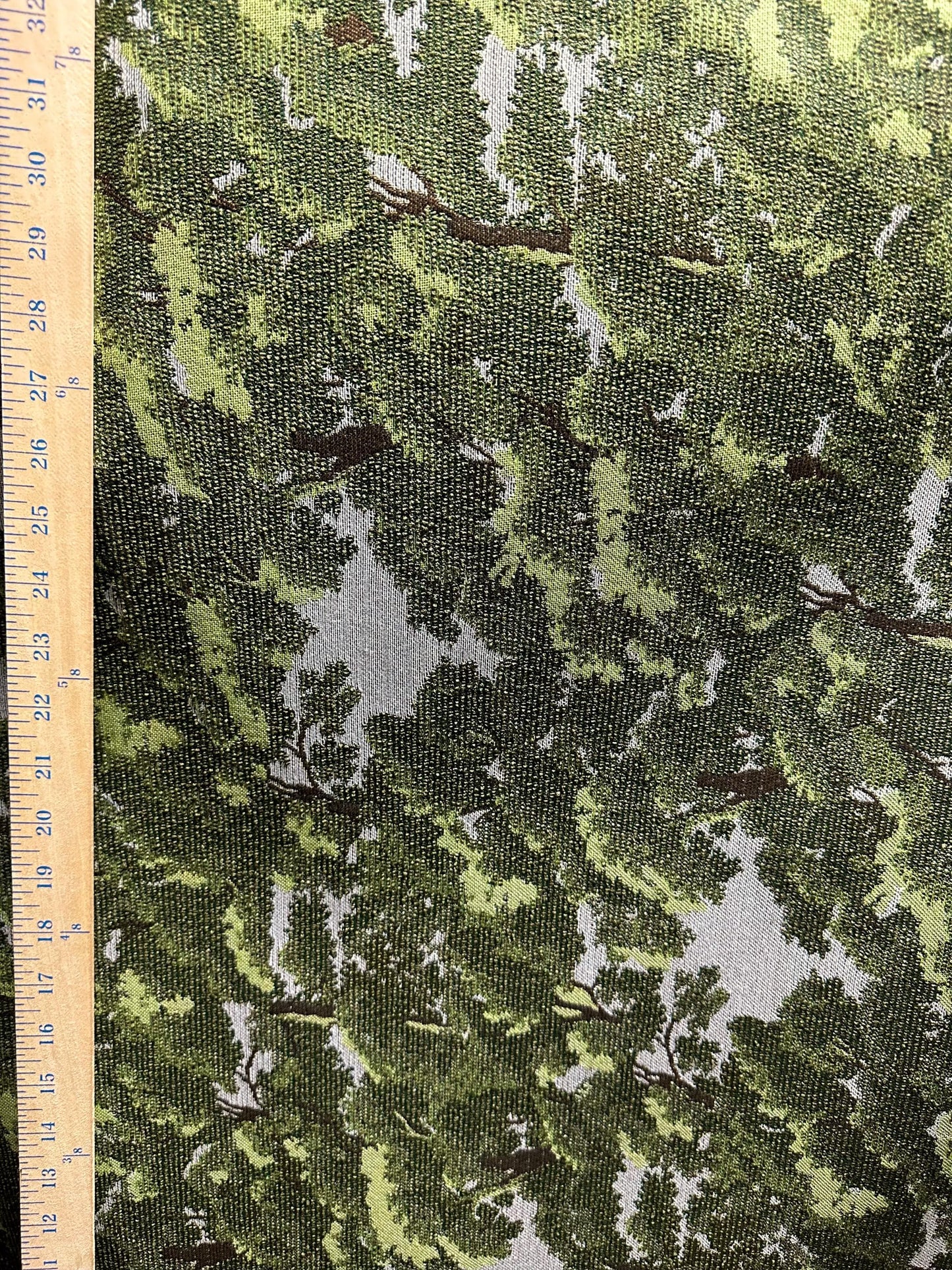 Green White Oak Trees Upholstery Brocade Fabric (54 in.) Sold By The Yard