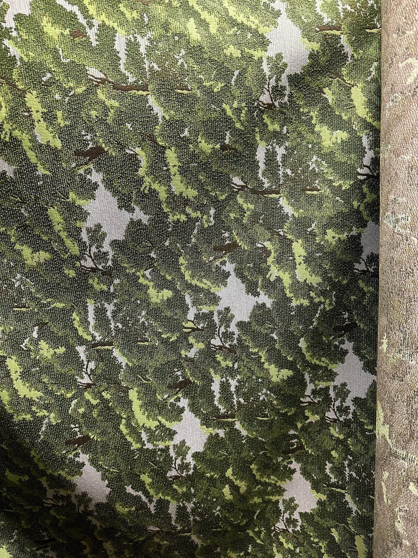 Green White Oak Trees Upholstery Brocade Fabric (54 in.) Sold By The Yard