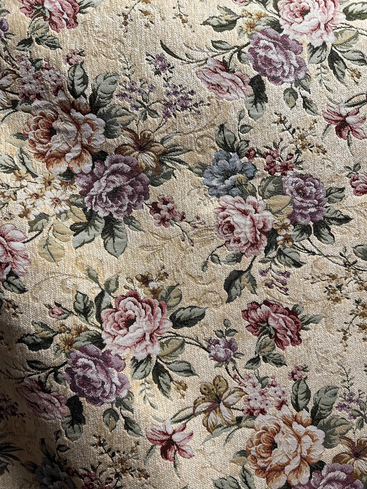 CREAM Multicolor Floral Chenille Upholstery Fabric (54 in.) Sold By The Yard
