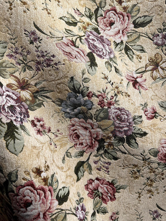 CREAM Multicolor Floral Chenille Upholstery Fabric (54 in.) Sold By The Yard