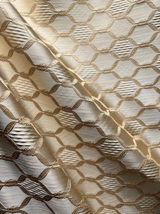 CHAMPAGNE GOLD Diamond Brocade Upholstery Drapery Fabric (54 in.) Sold By The Yard
