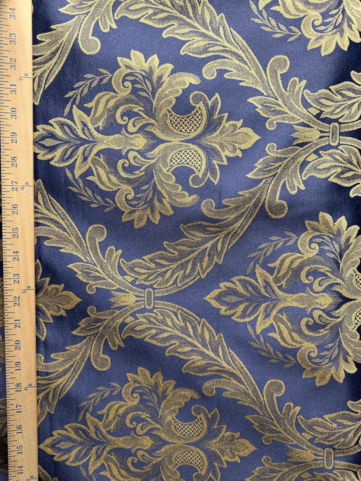 NAVY GOLD Damask Brocade Upholstery Drapery Fabric (110 in.) Sold By The Yard