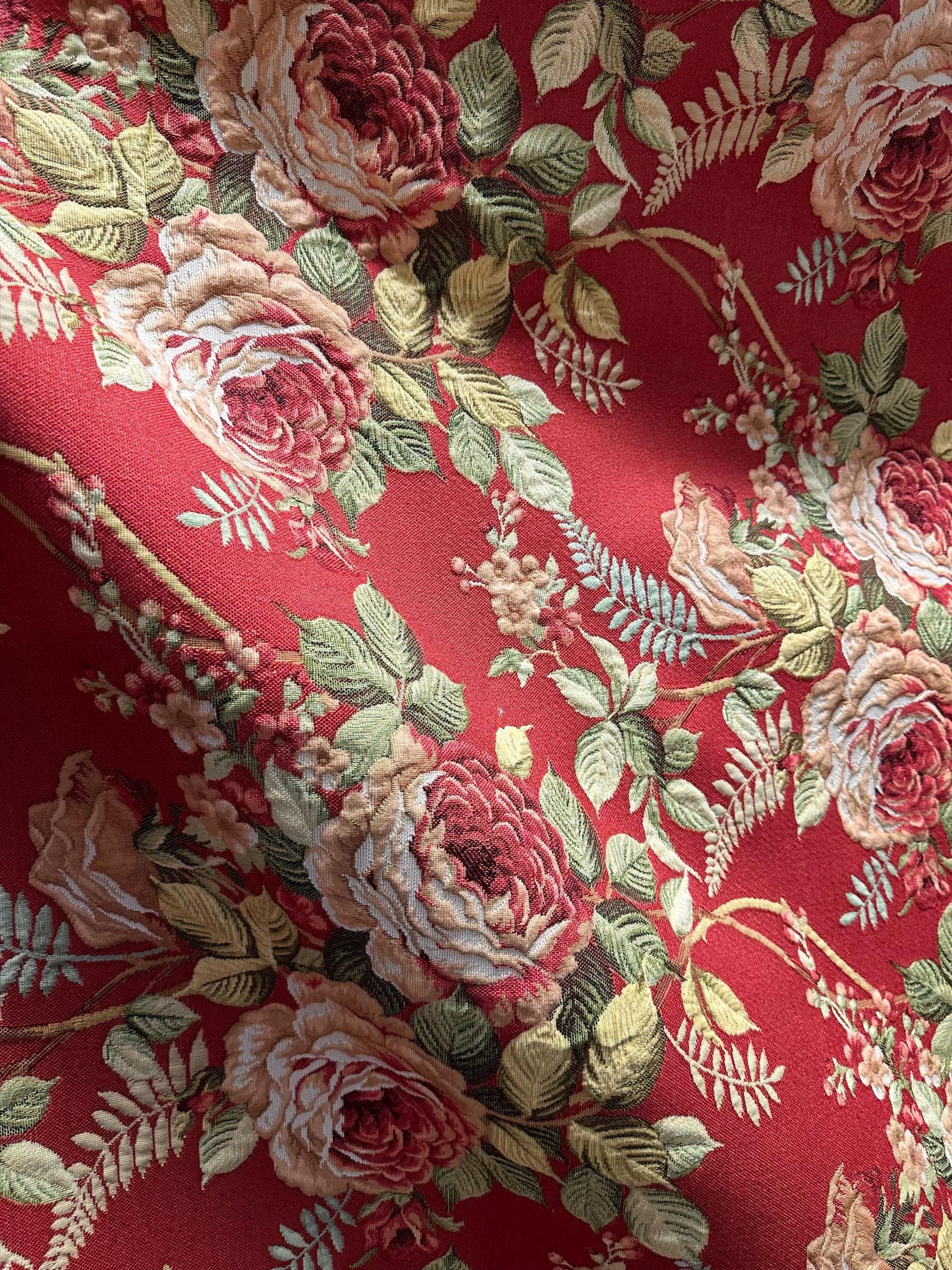 RED Multicolor Floral Upholstery Drapery Brocade Fabric (54 in.) Sold By The Yard