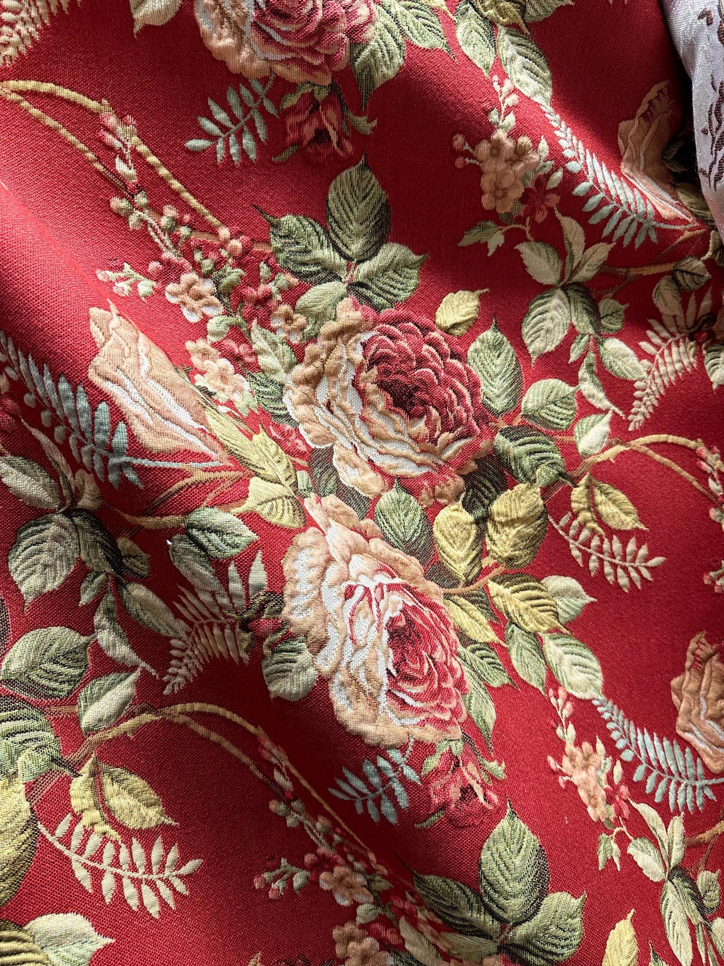 RED Multicolor Floral Upholstery Drapery Brocade Fabric (54 in.) Sold By The Yard