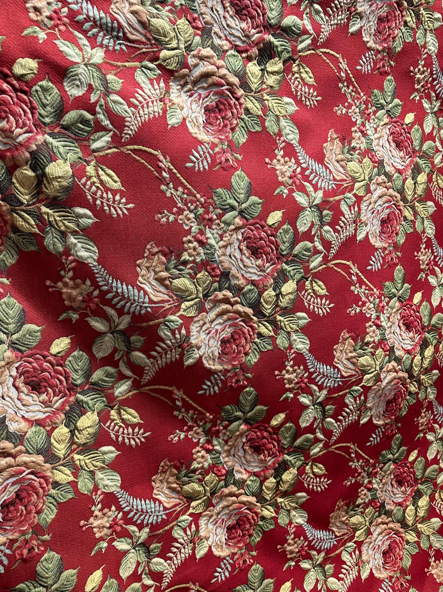 RED Multicolor Floral Upholstery Drapery Brocade Fabric (54 in.) Sold By The Yard