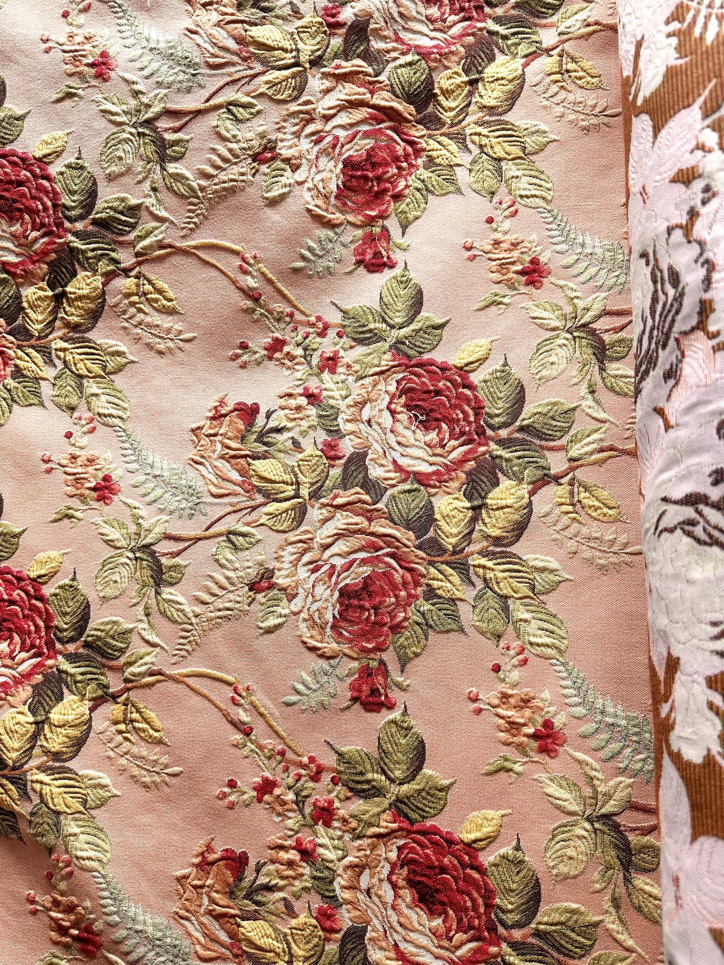 LIGHT PINK Multicolor Floral Upholstery Drapery Brocade Fabric (54 in.) Sold By The Yard