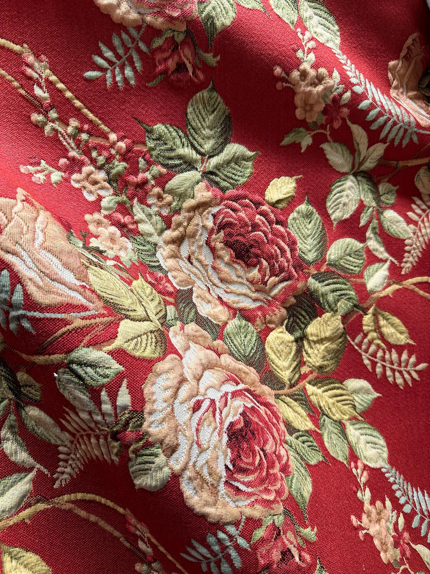 RED Multicolor Floral Upholstery Drapery Brocade Fabric (54 in.) Sold By The Yard