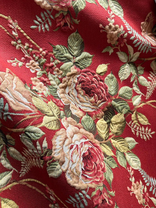 RED Multicolor Floral Upholstery Drapery Brocade Fabric (54 in.) Sold By The Yard
