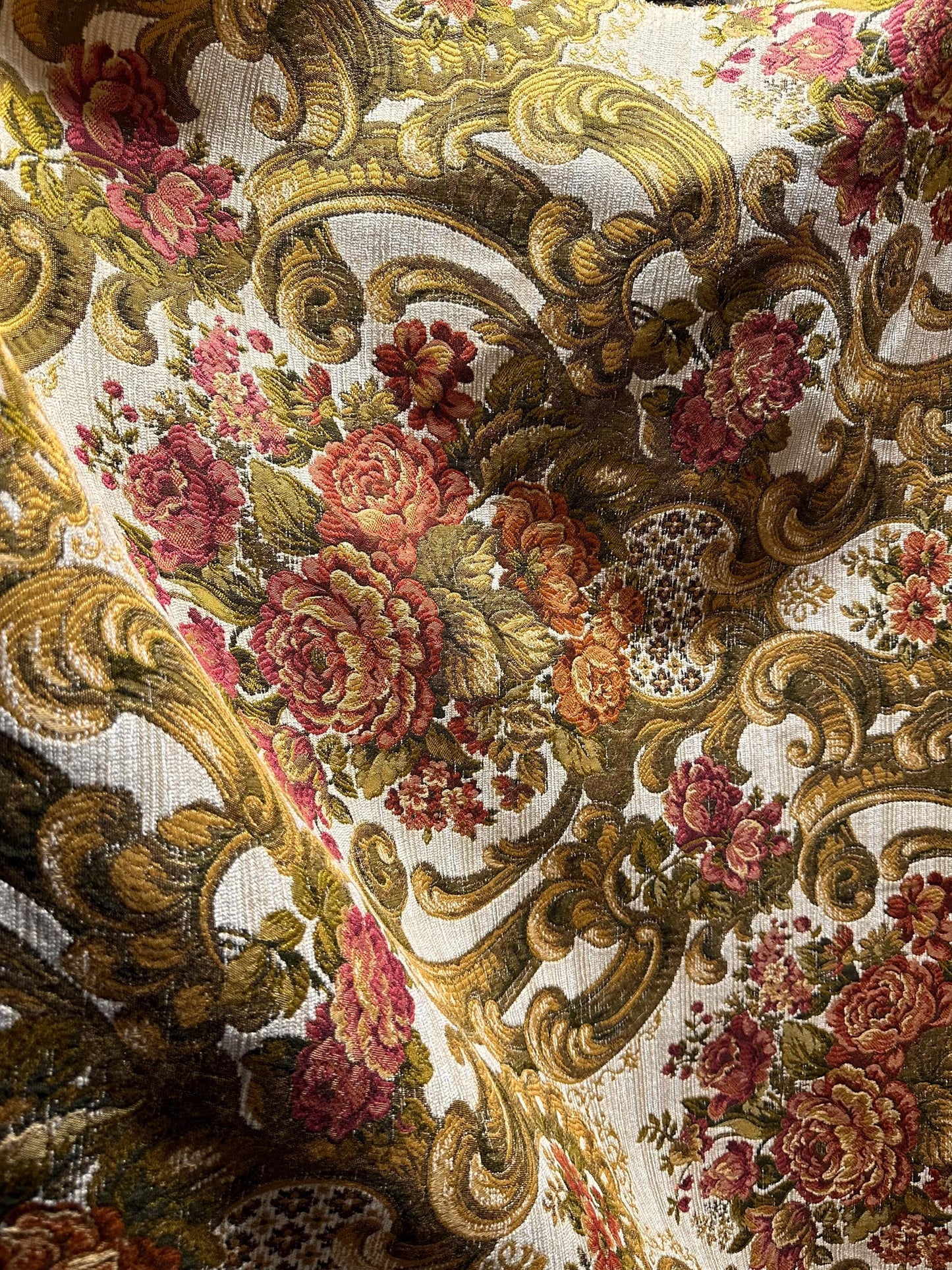 Beige Gold Multicolor Floral Chenille Upholstery Fabric (54 in.) Sold By The Yard