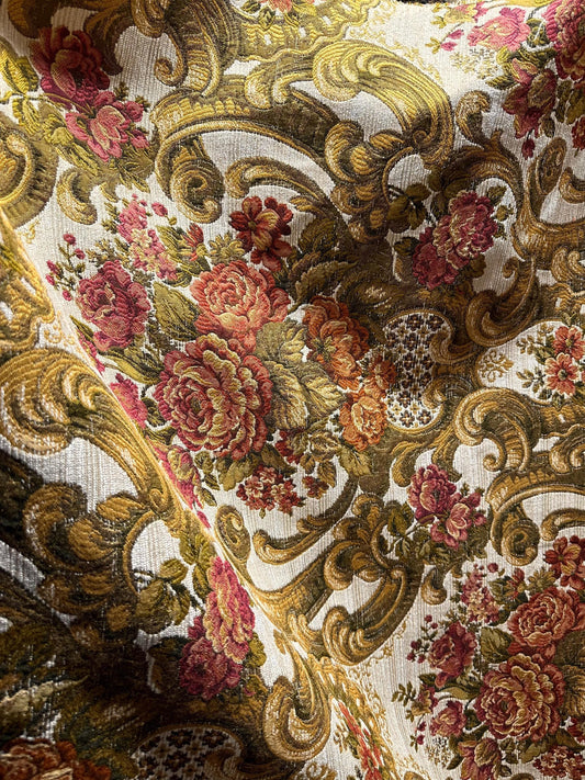 Beige Gold Multicolor Floral Chenille Upholstery Fabric (54 in.) Sold By The Yard