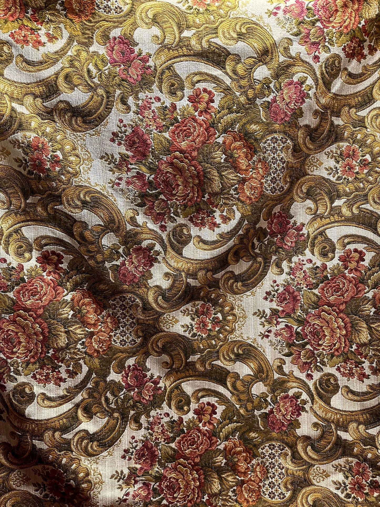 Beige Gold Multicolor Floral Chenille Upholstery Fabric (54 in.) Sold By The Yard