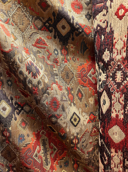 BROWN Multicolor Geometric Chenille Upholstery Brocade Fabric (54 in.) Sold By The Yard