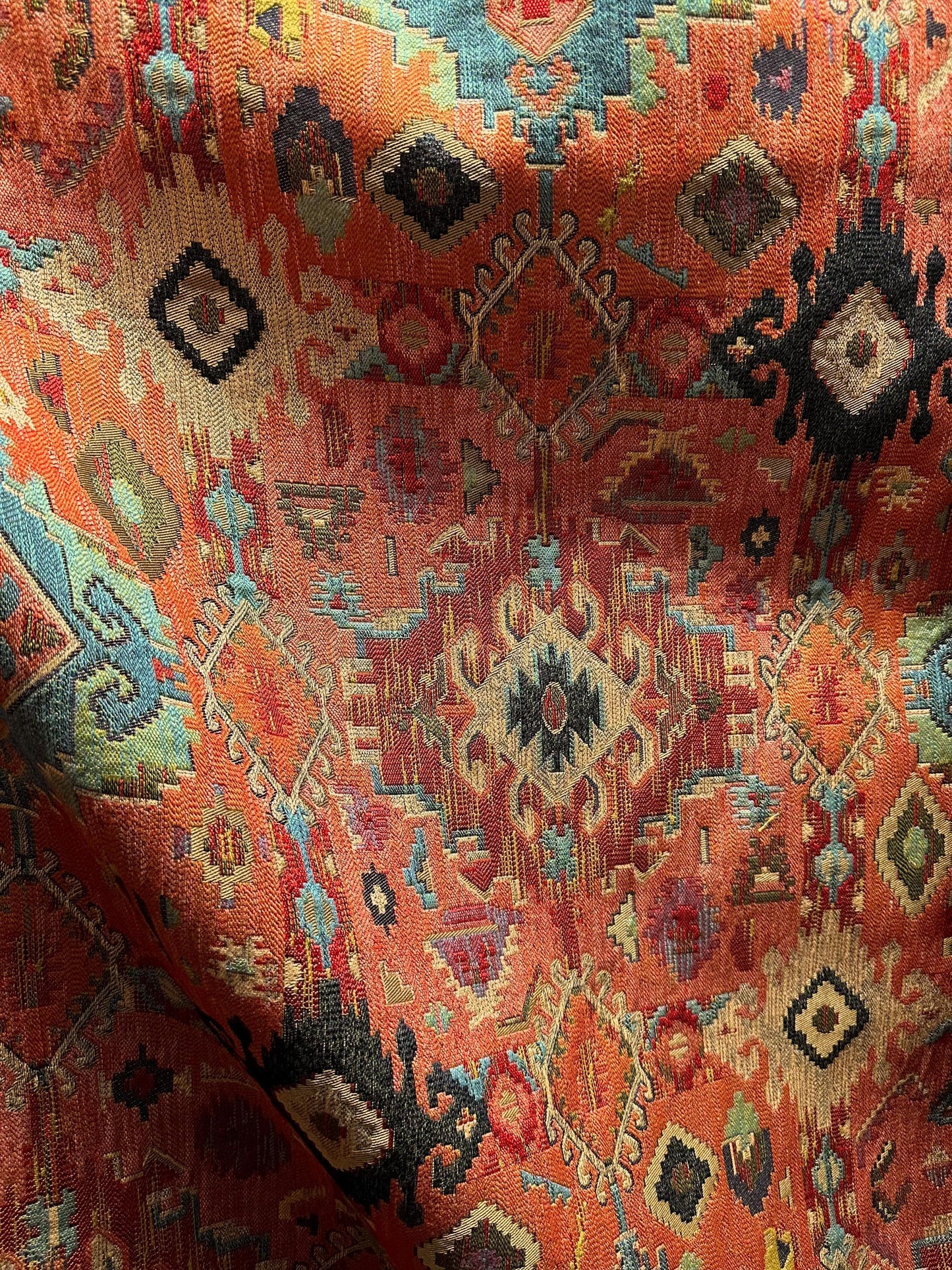 ORANGE Multicolor Geometric Chenille Upholstery Brocade Fabric (54 in.) Sold By The Yard