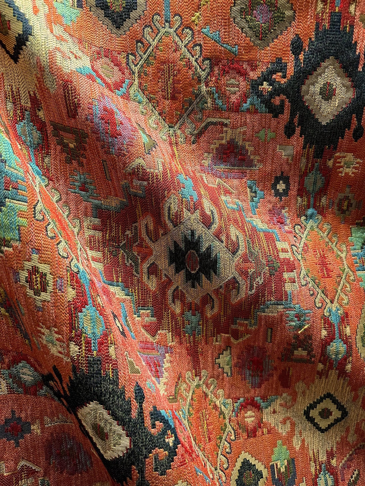 ORANGE Multicolor Geometric Chenille Upholstery Brocade Fabric (54 in.) Sold By The Yard
