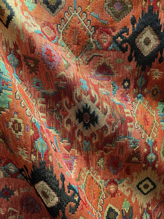 ORANGE Multicolor Geometric Chenille Upholstery Brocade Fabric (54 in.) Sold By The Yard