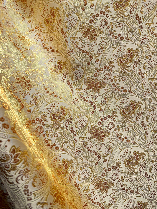 GOLD DARK GOLD Floral Paisley Brocade Fabric (60 in.) Sold By The Yard
