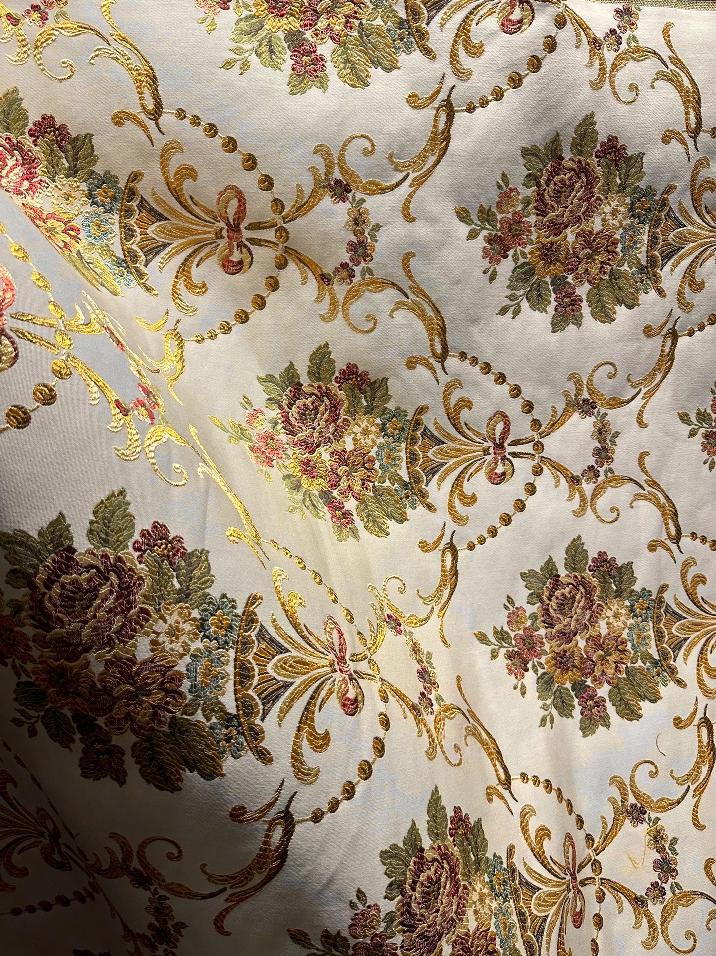 BEIGE GOLD Multicolor Floral Upholstery Drapery Brocade Fabric (54 in.) Sold By The Yard