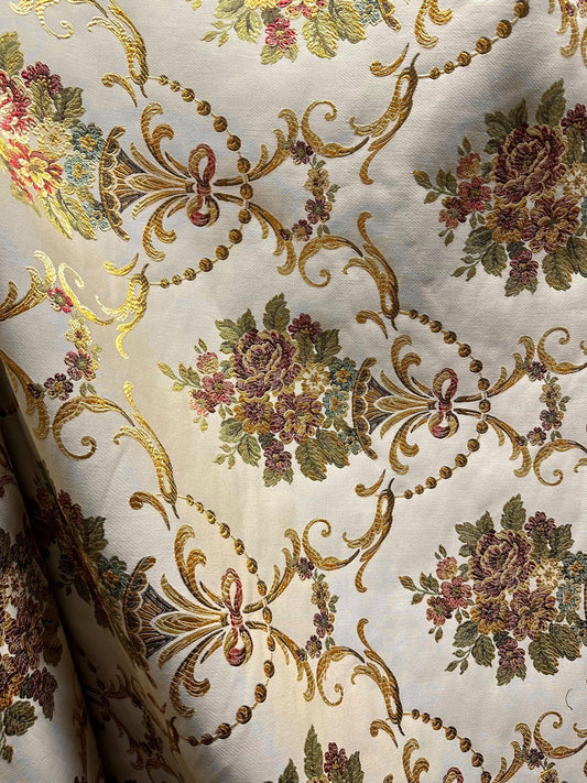 BEIGE GOLD Multicolor Floral Upholstery Drapery Brocade Fabric (54 in.) Sold By The Yard