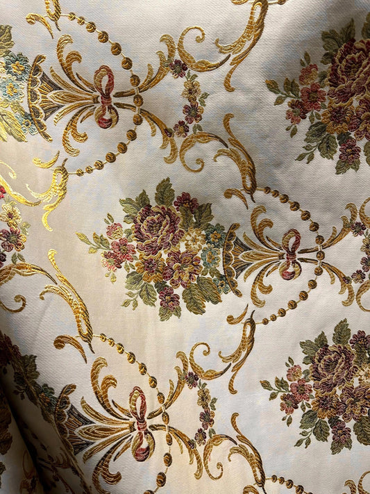 BEIGE GOLD Multicolor Floral Upholstery Drapery Brocade Fabric (54 in.) Sold By The Yard