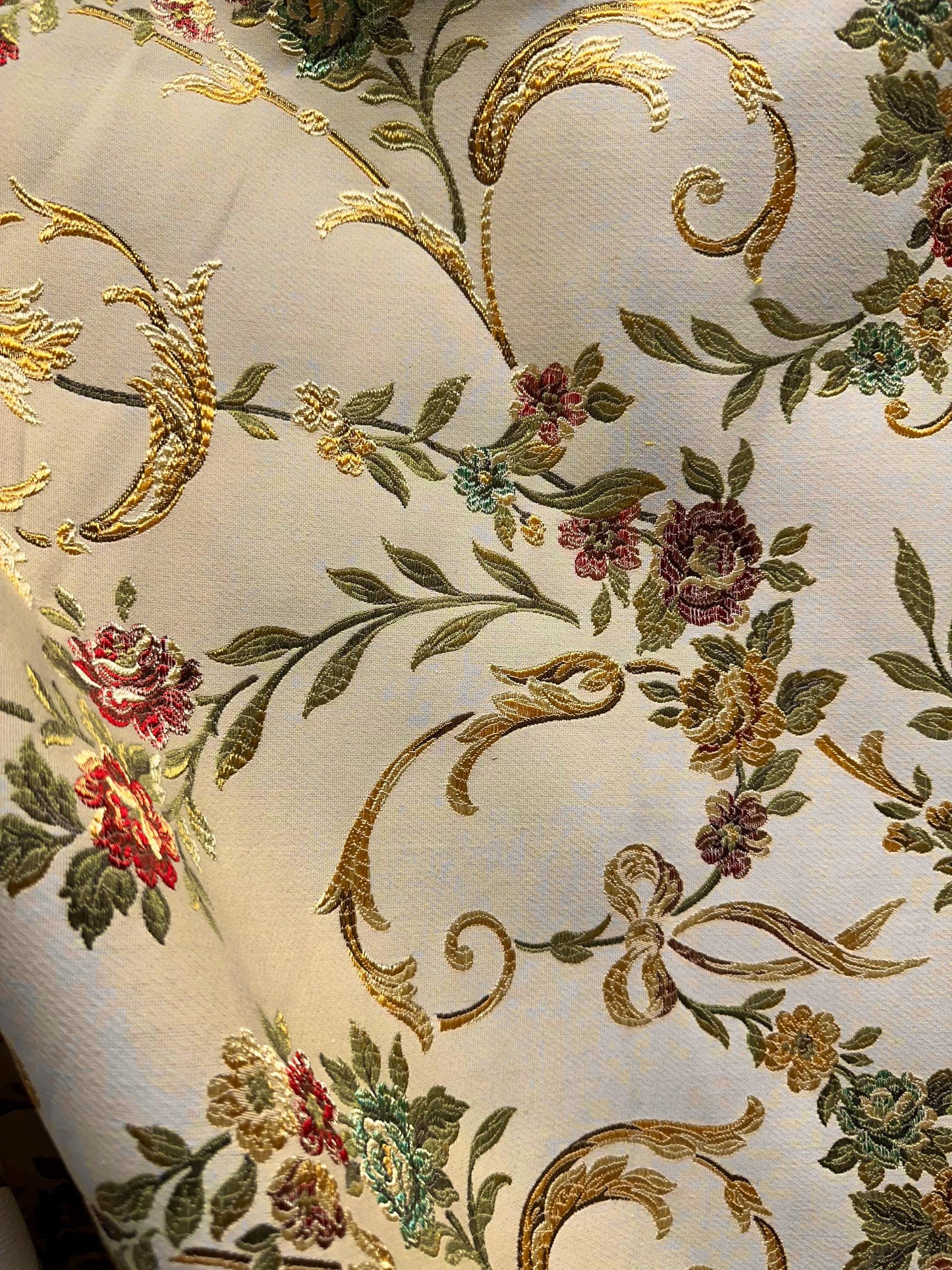 BEIGE GOLD Multicolor Floral Upholstery Drapery Brocade Fabric (54 in.) Sold By The Yard
