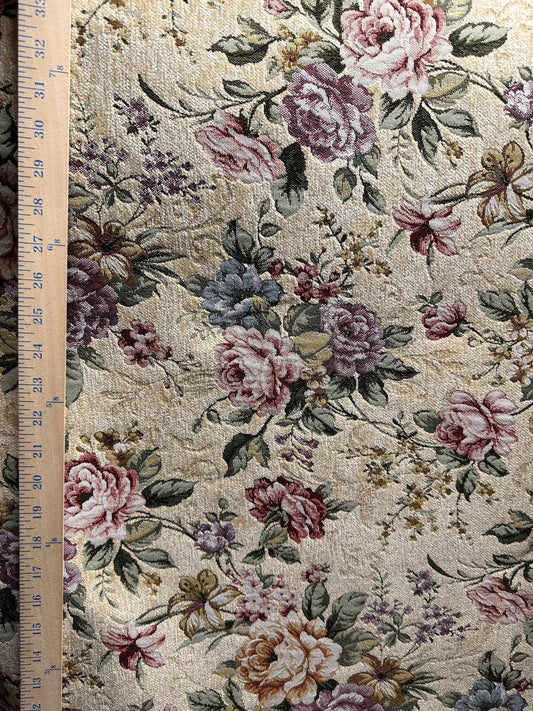 CREAM Multicolor Floral Chenille Upholstery Fabric (54 in.) Sold By The Yard