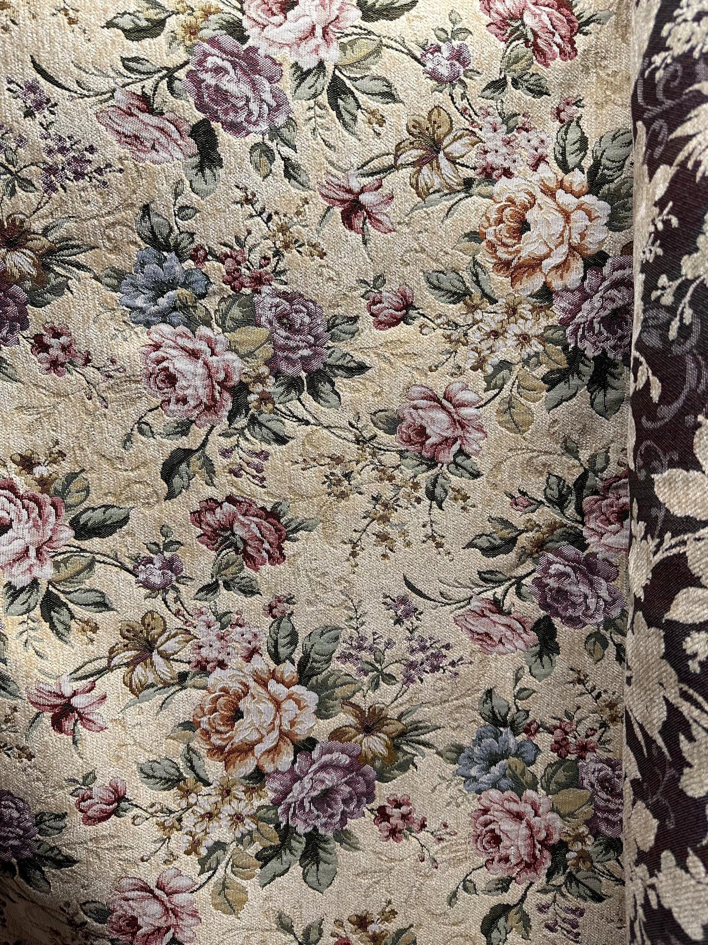 CREAM Multicolor Floral Chenille Upholstery Fabric (54 in.) Sold By The Yard
