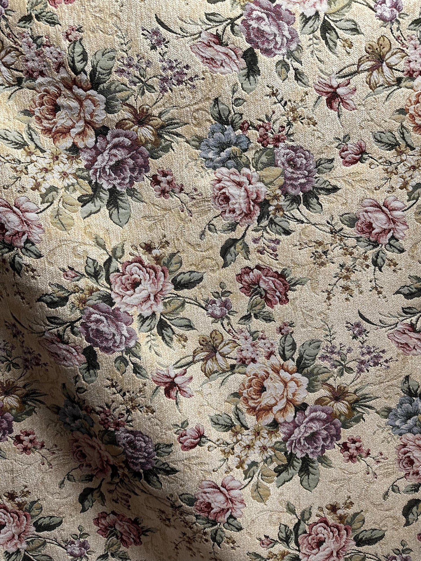 CREAM Multicolor Floral Chenille Upholstery Fabric (54 in.) Sold By The Yard