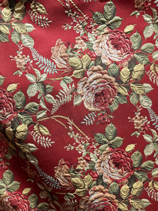 RED Multicolor Floral Upholstery Drapery Brocade Fabric (54 in.) Sold By The Yard