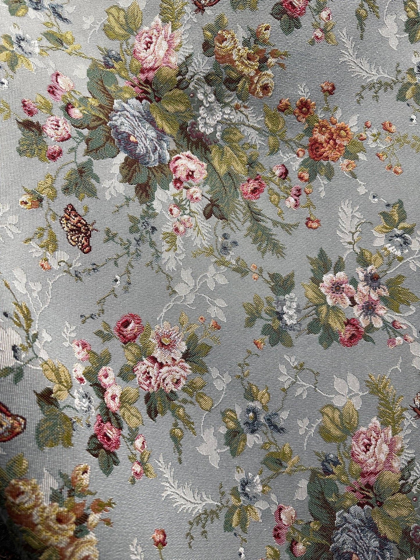 LIGHT BLUE PINK Multicolor Floral Upholstery Brocade Fabric (54 in.) Sold By The Yard