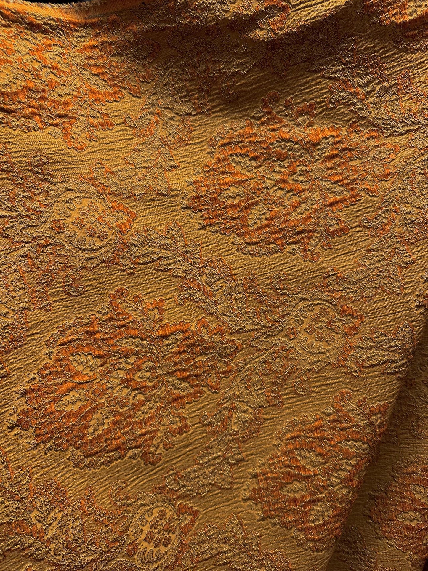 COPPER DARK GOLD Damask Chenille Upholstery Brocade Fabric (54 in.) Sold By The Yard