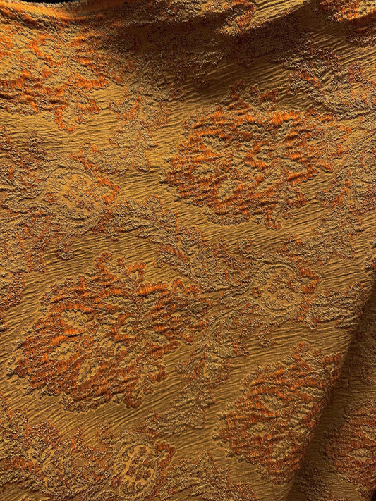 COPPER DARK GOLD Damask Chenille Upholstery Brocade Fabric (54 in.) Sold By The Yard