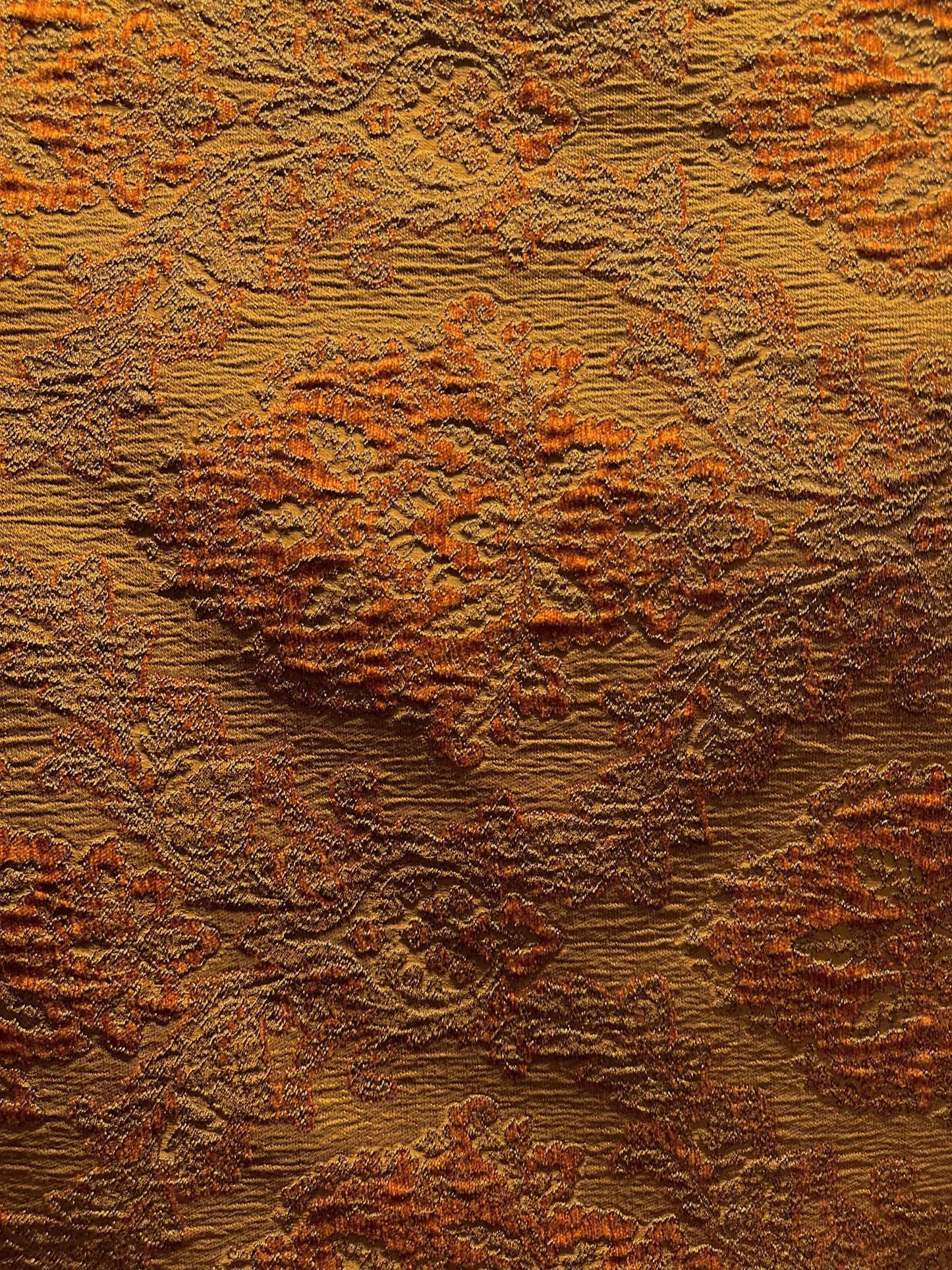 COPPER DARK GOLD Damask Chenille Upholstery Brocade Fabric (54 in.) Sold By The Yard
