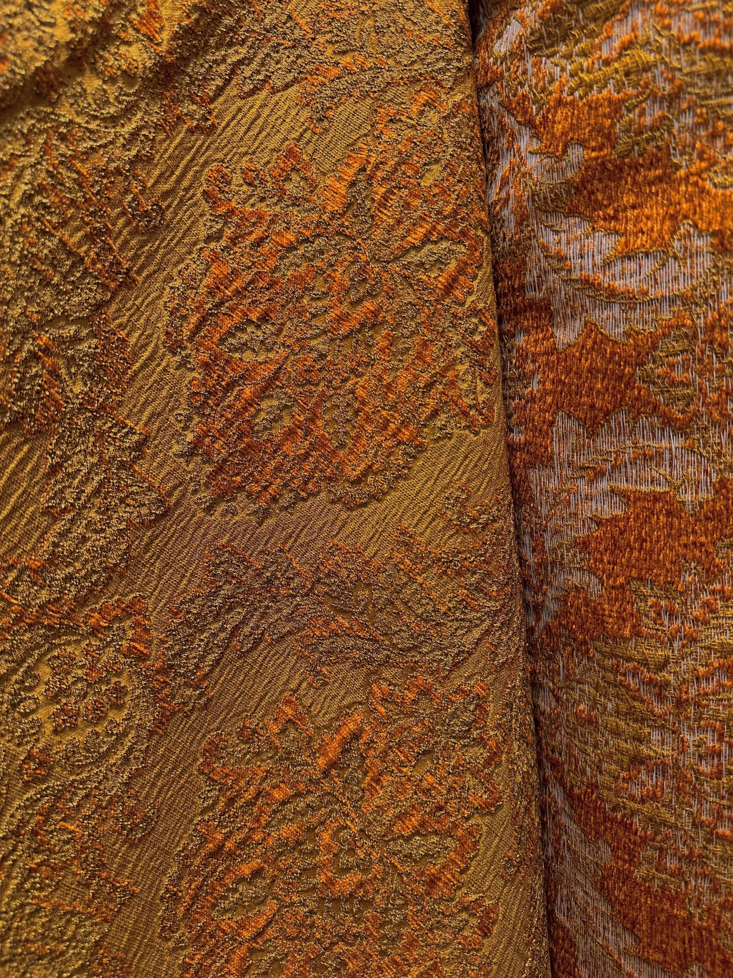 COPPER DARK GOLD Damask Chenille Upholstery Brocade Fabric (54 in.) Sold By The Yard