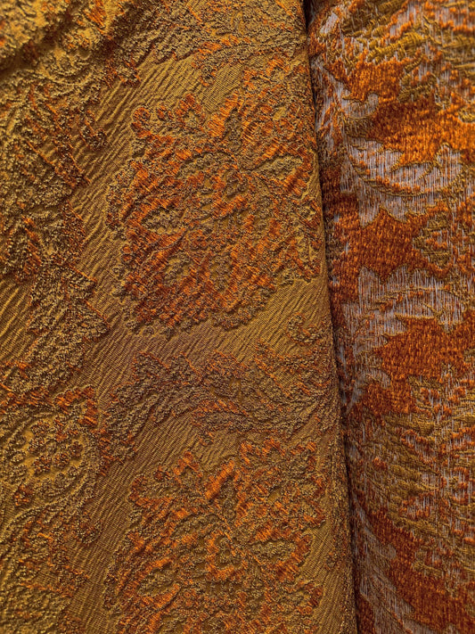 COPPER DARK GOLD Damask Chenille Upholstery Brocade Fabric (54 in.) Sold By The Yard