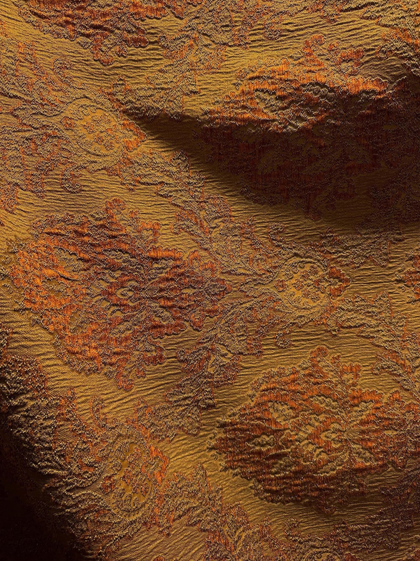 COPPER DARK GOLD Damask Chenille Upholstery Brocade Fabric (54 in.) Sold By The Yard