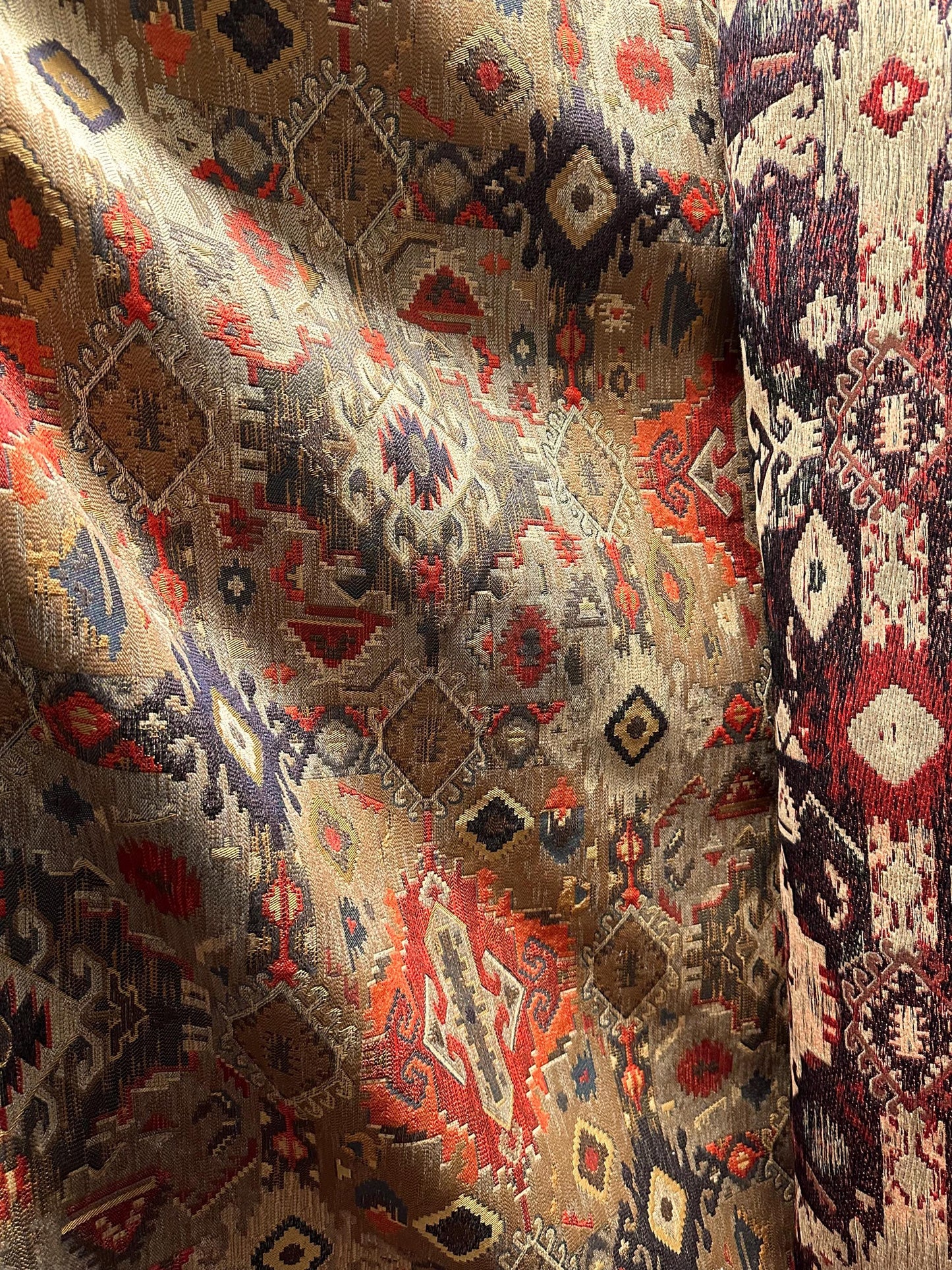 BROWN Multicolor Geometric Chenille Upholstery Brocade Fabric (54 in.) Sold By The Yard